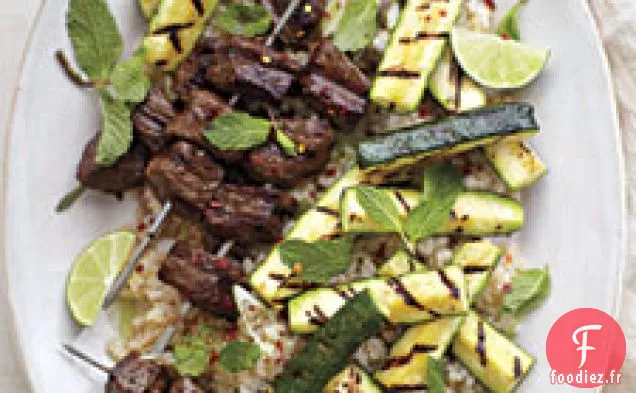 Brochettes De Bœuf Grillées Aux Courgettes Et À La Menthe