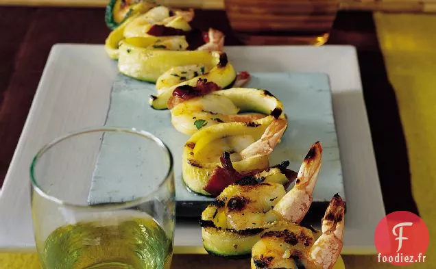 Crevettes enveloppées de Courgettes au Bacon