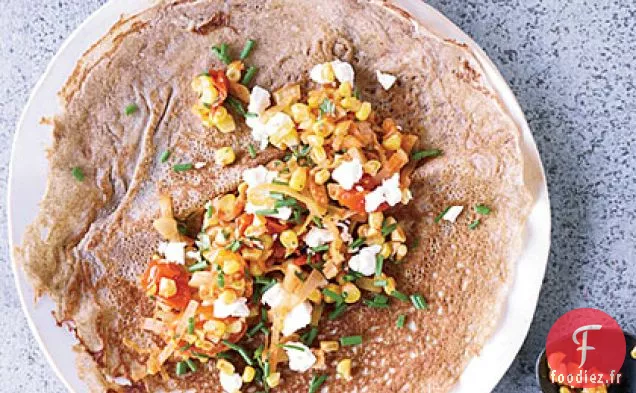 Crêpes de Sarrasin au Maïs, Tomates et Fromage de Chèvre
