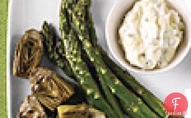 Asperges Rôties Et Petits Artichauts À L'Aïoli Citron-Origan