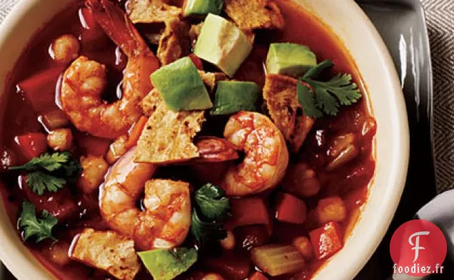 Soupe de Tortilla Épicée aux Crevettes et à l'Avocat