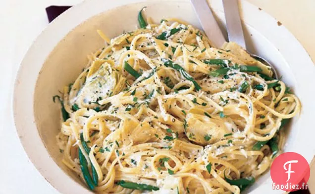 Linguine Avgolemono Au Cœur D'Artichaut Et Haricots Verts