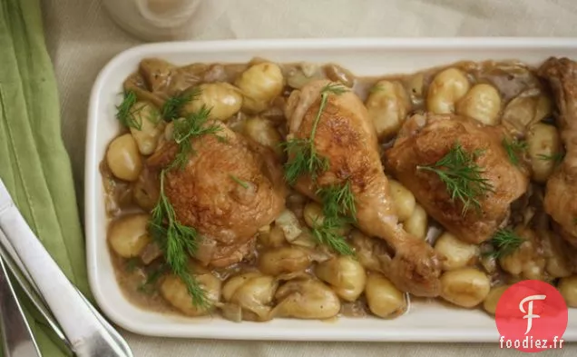 Fricassée De Poulet Aux Artichauts, Gnocchis Et Crème Fraîche