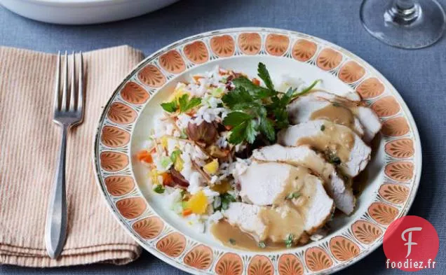 Poitrine de Dinde Grillée et Saumurée avec Sauce Worcestershire à l'Érable et Pilaf de Riz aux Fruits et aux Noix