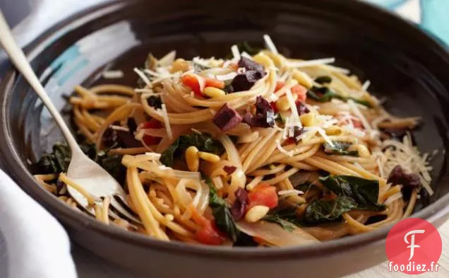 Spaghetti de Blé Entier à la Bette à Carde et Fromage Pecorino