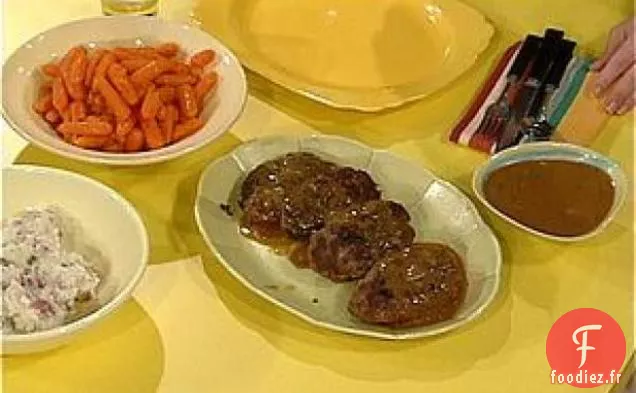 Galettes de Pain de Viande, Pommes de terre Écrasées et Sauce à la Poêle