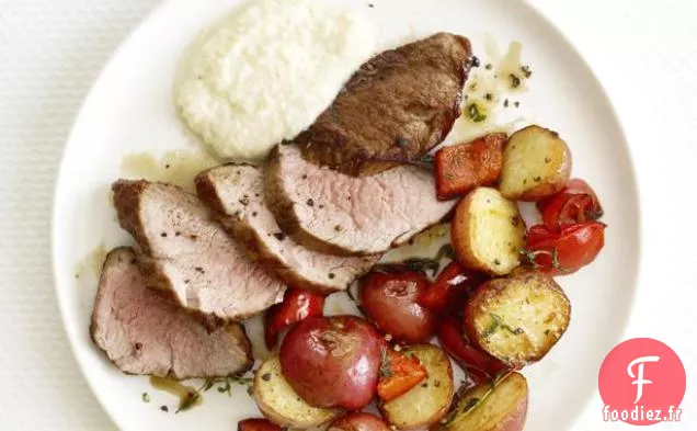 Porc Rôti et Pommes De Terre Avec Compote de Pommes Crémeuse