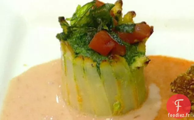 Flan de Chair de Crabe et Épinards à la Tomate Fumée Buerre Blanc