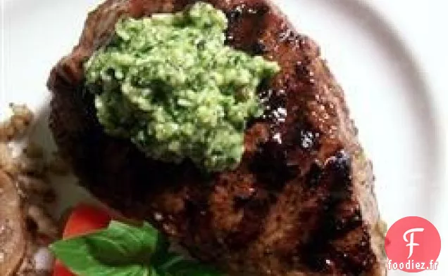 Steak Plat au Pesto au Citron Et au Basilic