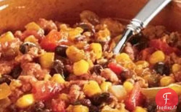 Chili aux Haricots Noirs, Maïs et Dinde