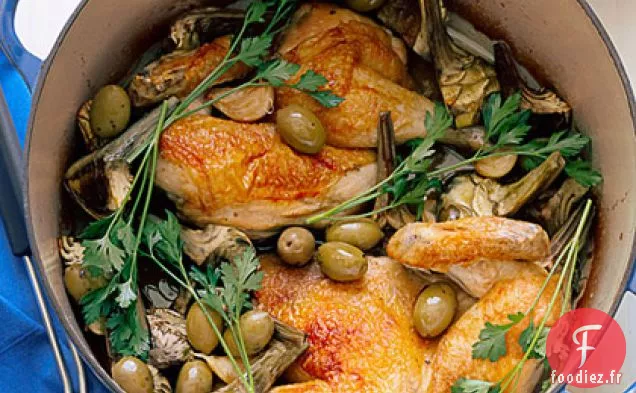 Moitiés de Poulet aux Artichauts et à l'ail
