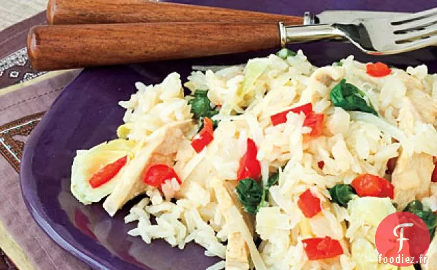 Poulet Citronné et Riz au Jasmin Aux Épinards et Artichauts