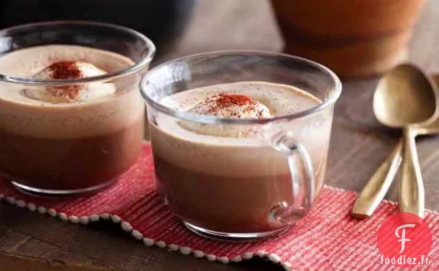 Chocolat Chaud Mexicain Épicé Chaud avec Crème Glacée Saupoudrée de Poudre de Chili