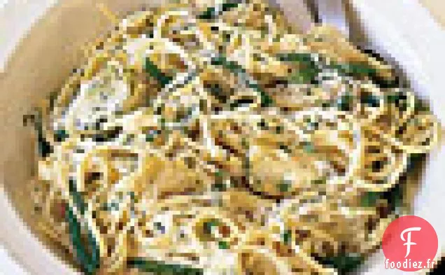 Linguine Avgolemono au Cœur d'Artichaut et Haricots Verts