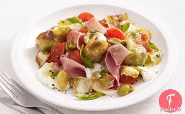 Salade de Caprese Au Prosciutto et Artichauts Frits