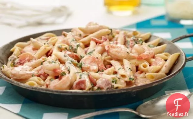 Penne aux Crevettes et Sauce à la Crème aux Herbes