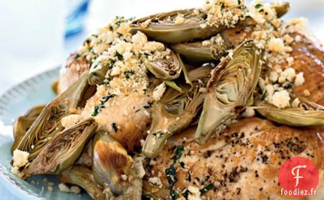Poitrines de Poulet Rôties au Four avec Artichauts et Chapelure Grillée