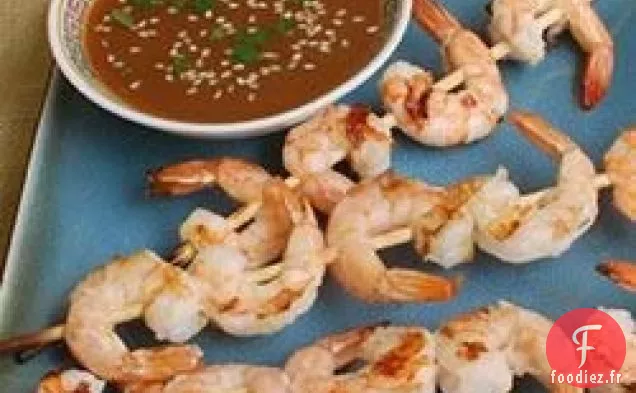 Brochettes de Crevettes au Saké avec Trempette au Saké aux Agrumes