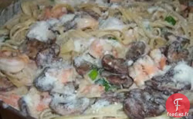 Fettuccine aux Crevettes et aux Champignons Portobello