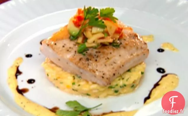 Mahi-Mahi Poêlé au Risotto au Safran et Sauce à la Mangue