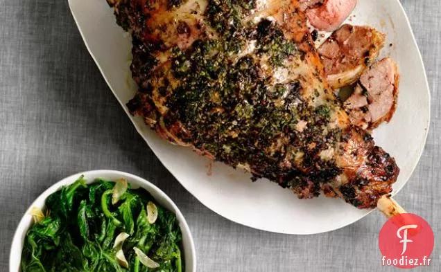 Gigot d'Agneau Aux Herbes Et Navets Rôtis