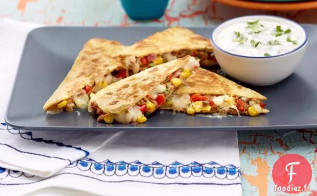 Quesadilla du Sud-Ouest à la Crème Sure à la Coriandre et au Citron Vert