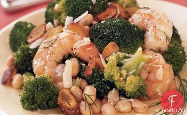 Salade de Crevettes aux Haricots Blancs, Brocoli et Ail grillé
