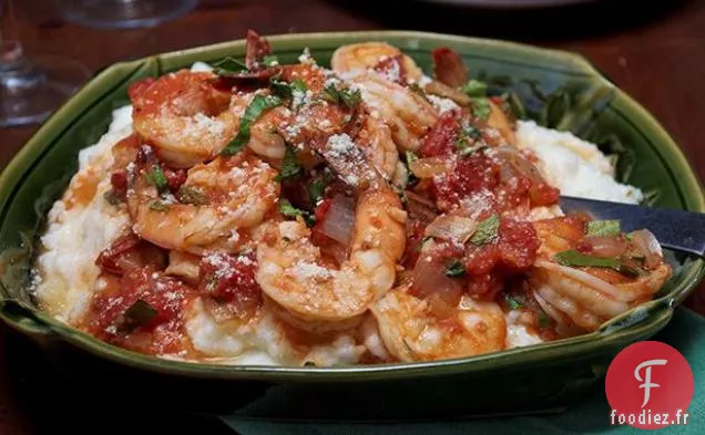 Crevettes de Pays Bas et Gruau aux Tomates cuites