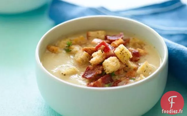 Soupe Froide de Chou-fleur au Bacon et Croûtons