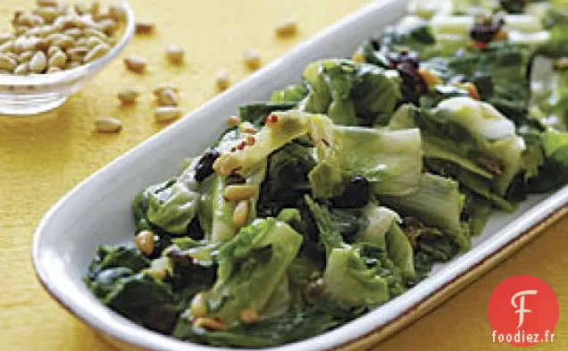 Scarole Sautée Aux Raisins Secs, Pignons Et Câpres