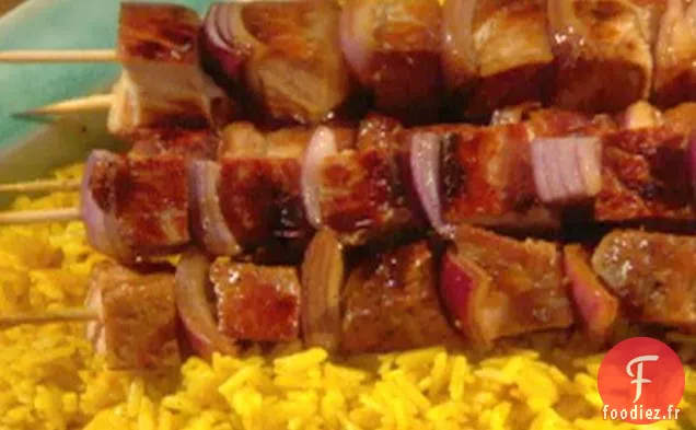 Satay de Porc de Singapour au Riz au Citron et au Curry