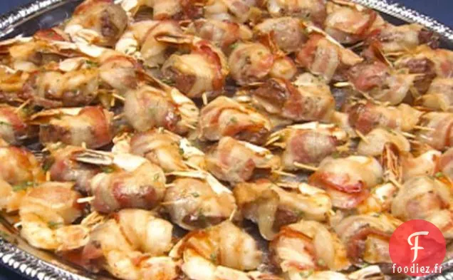 Crevettes Farcies au Gibier dans une enveloppe de Bacon