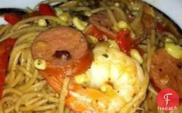 Linguine aux Crevettes aux Épices Cajun et Maïs
