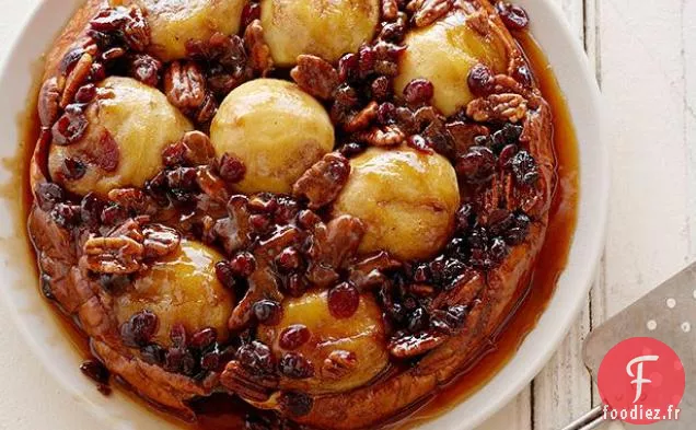 Pain perdu aux Pommes à l'envers avec Canneberges et Pacanes