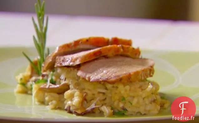 Risotto Crémeux aux Champignons avec Filet de Porc Grillé au Romarin