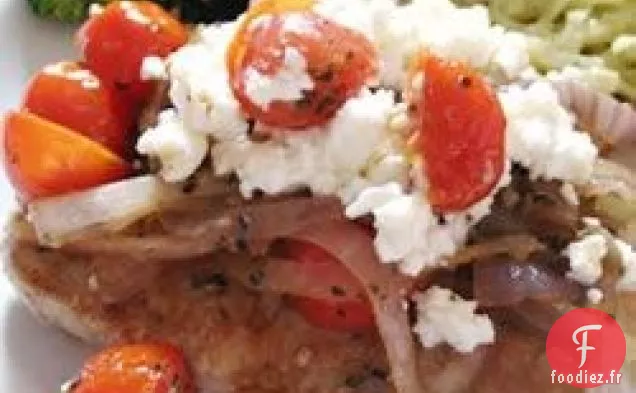 Côtelettes de Porc à la Tomate Fraîche, à l'Oignon, à l'Ail et à la Feta