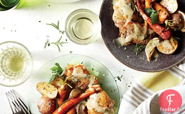 Poulet à la Sauce Moutarde-Vin Blanc et Légumes de Printemps