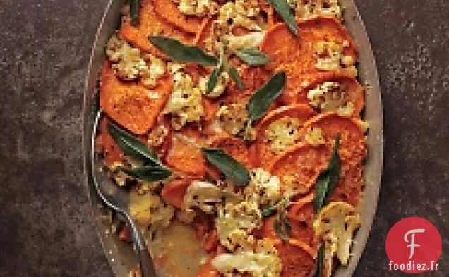 Gratin De Patate Douce-chou-fleur Aux Feuilles De Sauge Croustillantes