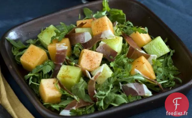 Melon, Roquette et Jambon Serrano avec Vinaigrette au Paprika Fumé