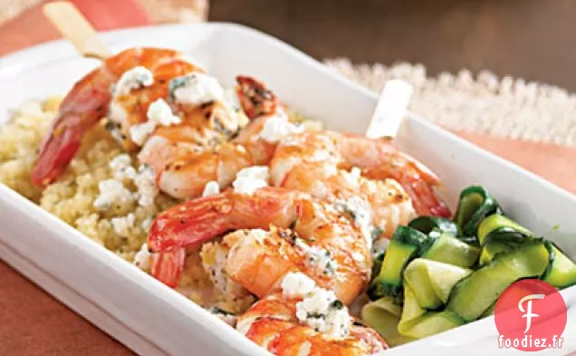 Brochettes de Crevettes Grillées aux Herbes avec Feta aux Herbes au Citron