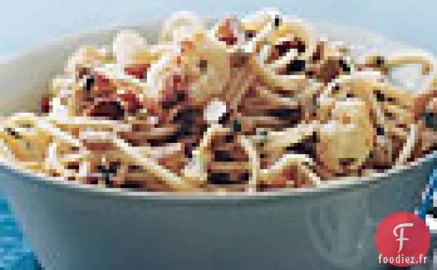 Spaghetti au Chou-Fleur, Olives Vertes et Amandes