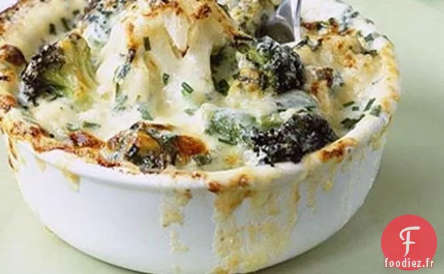 Gratin de Chou-Fleur, Brocoli et Cheddar mûr