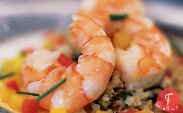 Crevettes Pochées aux Herbes avec Couscous de Chou-Fleur et Beurre Brun