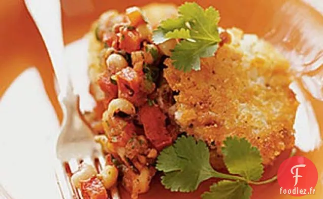 Gâteaux Hoppin' John à la Tomate Grillée et Salsa aux Pois aux Yeux Noirs