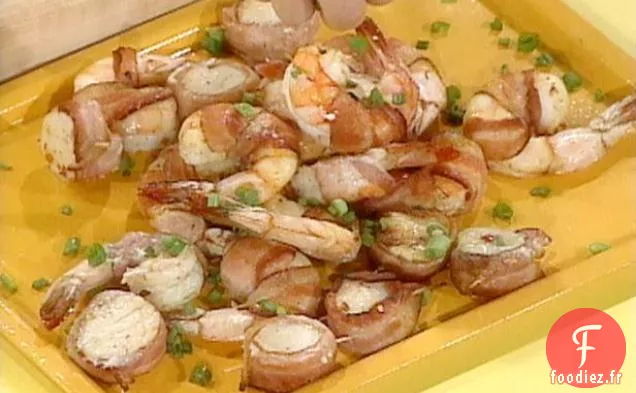 Crevettes et Pétoncles Enveloppés de Bacon