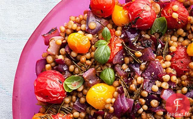 Fregola aux Oignons Carbonisés et Tomates Cerises Rôties