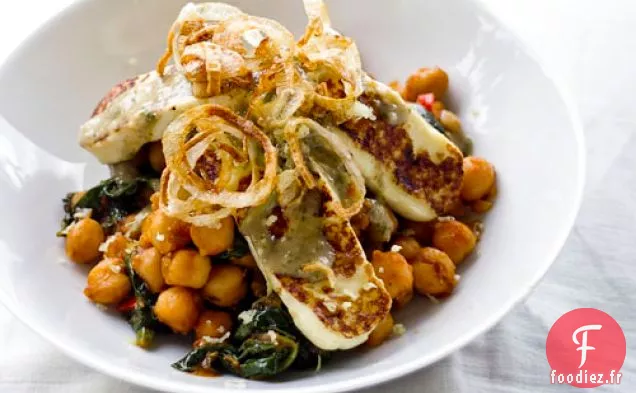 Pois chiches avec Haloumi et Mojo Verde