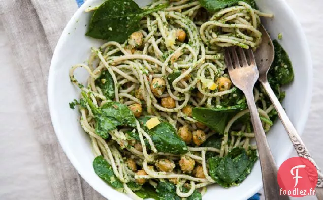 Pâtes Au Citron Confit + Pois Chiches Au Pesto De Persil