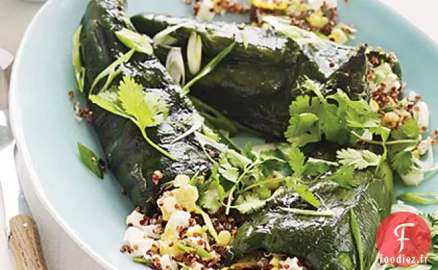Poblanos Farcis au Quinoa et Sauce Romesco Grillée