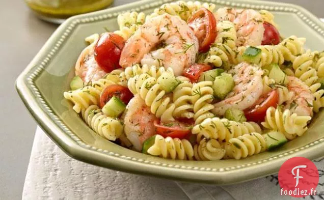 Salade de Pâtes aux Crevettes Pochées et Vinaigrette Citron-Aneth